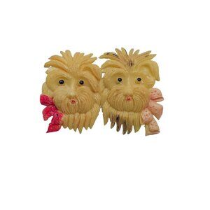 Vintage 1950 Dog Brooch Pin Occupied Japan Celluloid Plastic Twin Terrier Design